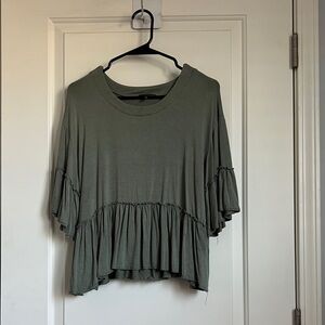Elegant Olive Green Women's Blouse with Ruffle Detail